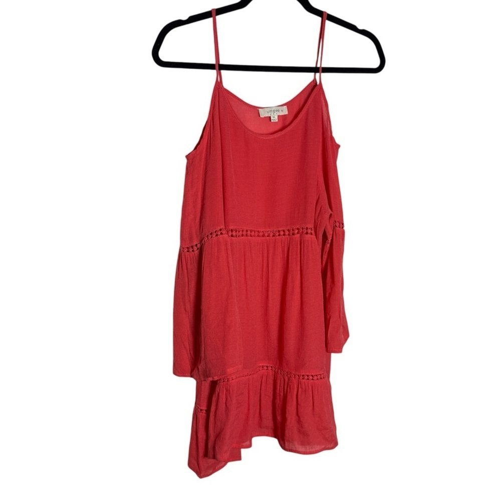 Umgee Cold-Shoulder Bell Sleeve Boho Blouse coral 1X